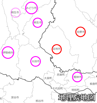 栃木・群馬県境の感染拡大地域